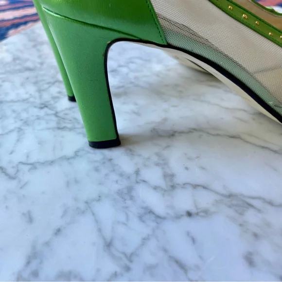 Vintage 1980s Studded Leather and Mesh Lime Green Heels - Picture 5 of 5